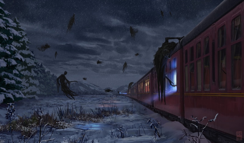 1080P, sky, Josh Hutchinson, dusk, building exterior, building, cold temperature, nature, power in nature, fantasy art, train, winter, environment, storm