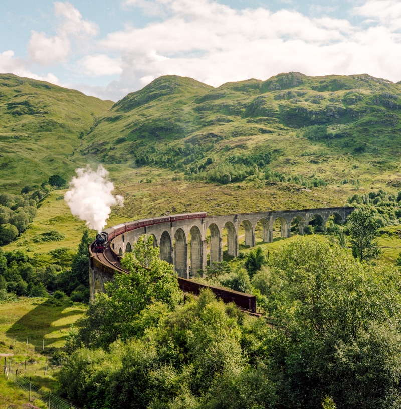 express, hogwart, transportation, plant, railway bridge, glenfinnan, rail transportation, running, harrypotter, hogwartsexpress, пленка, architecture, smoke - physical structure