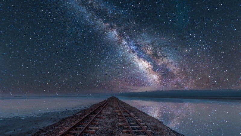 qinghai, night, track, stars, tibet, awe, star field, starry sky, sky, ulan, subway, haixi, no people, tibetan plateau, tea card salt lake, astronomy