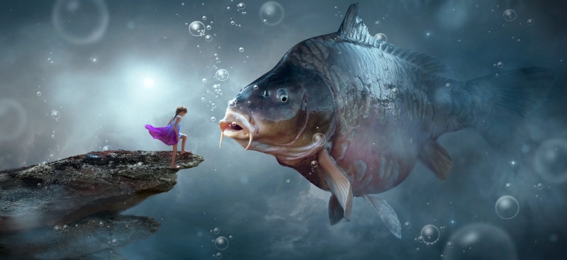 5K, marine, mysterious, light, underwater, people, fantasy, outdoors, magic, travel, dream, magical, animal wildlife, peaceful, fish, digital composite