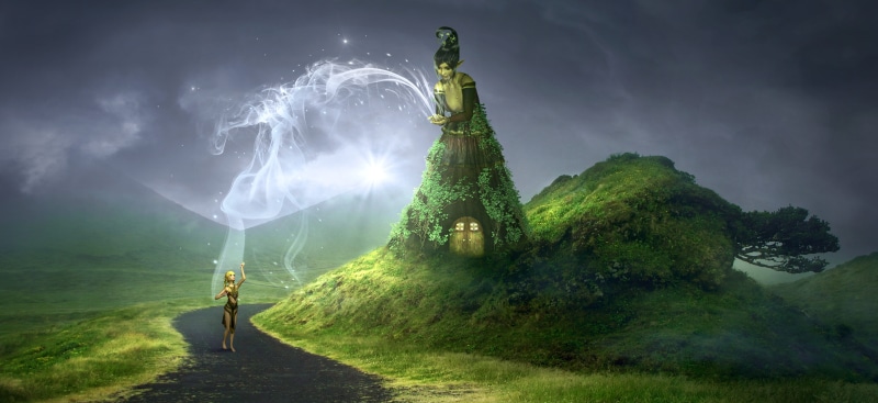 fog, woman, 5K, magical, tree, arms raised, land, sky, plant, fee, composing, outdoors, photomontage, human arm, surreal, atmosphere, storm, scenics - nature