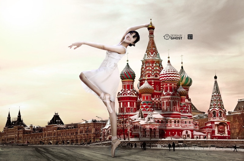 women, 1080P, Moscow, ballerina, city, photomontage