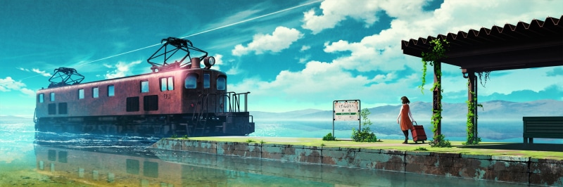 business, blue, accidents and disasters, reflection, warning sign, sky, industry, 2K, architecture, power in nature, water, sign, nature, anime girl, Anime