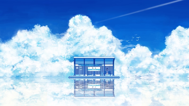 clip, 1080P, artwork, reflection, anime, digital composite, white color, clouds, sky, blue, anime girls, cloud - sky, nature, detailed, no people, low angle view
