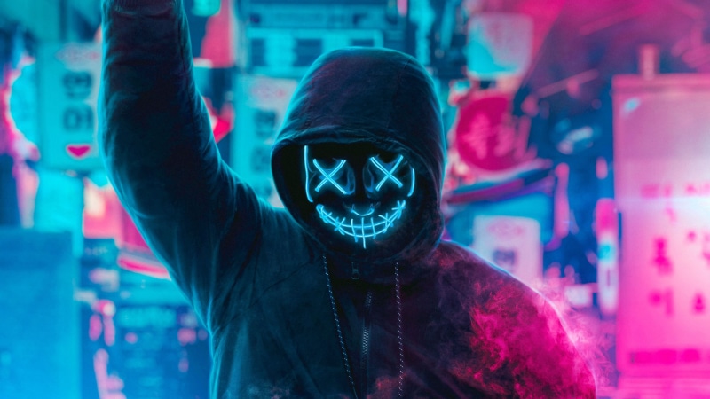blue, neon, hoods, 2K, mask, x_x, pink, Anonymous