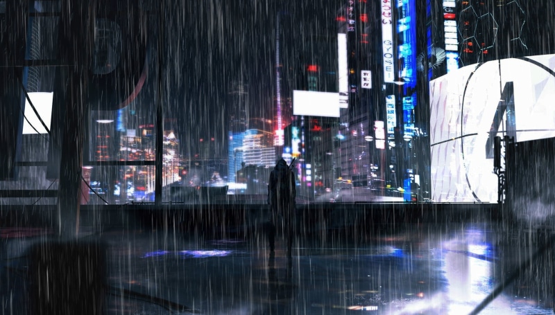 digital art, city lights, silhouette, night, outdoors, digital, dark, cityscape, 1080P, illustration, lights, artwork, futuristic city, architecture, reflection