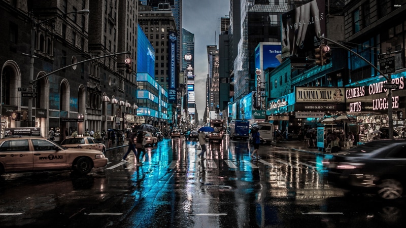 rainy, raining, metropolis, street, united states, photography, wet street, new york city, rain, street view, 4K, usa, new york, america, building, reflection
