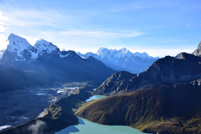 mountain peak, idyllic, 5K, himalayas, winter, gokyo ri, scenics - nature, tranquility, sky, cold temperature, non-urban scene, mountain, snow, no people