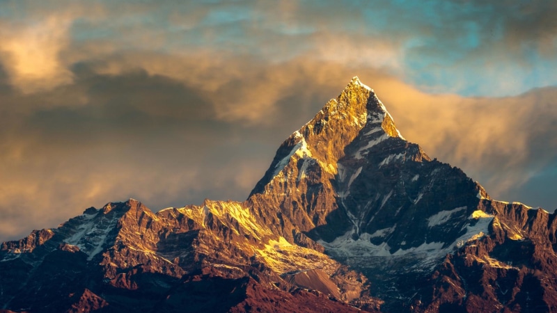 non-urban scene, tranquil scene, solid, landscape, mountain range, nepal, rock, morning, cloud, sky, nature, tranquility, scenics - nature, snowcapped mountain
