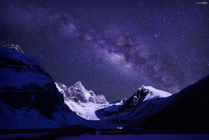 Mountains, Mount Everest, Nepal, galaxy, sky, milky way, mountain range, winter, snowcapped mountain, tranquility, landscape, tranquil scene, Night, scenics - nature