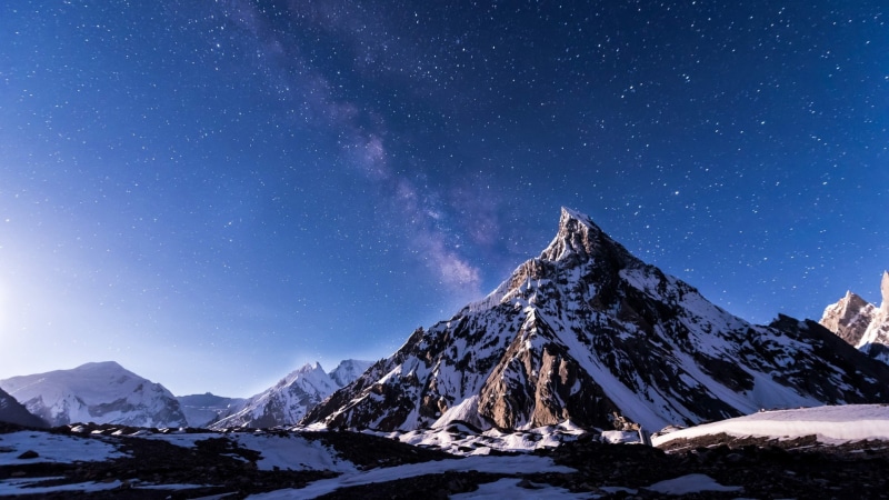 summit, mountain range, karakoram, night sky, snow, winter, stars, karakorum mountains, concordia, nature, karakoram mountain range, pakistan, night, 1080P