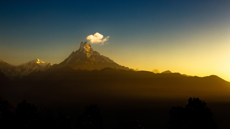 outdoors, fishtail, nepal, asia, idyllic, annapurna, environment, scenics - nature, travel, pokhara, 5K, tranquil scene, mountain peak, silhouette, beauty in nature