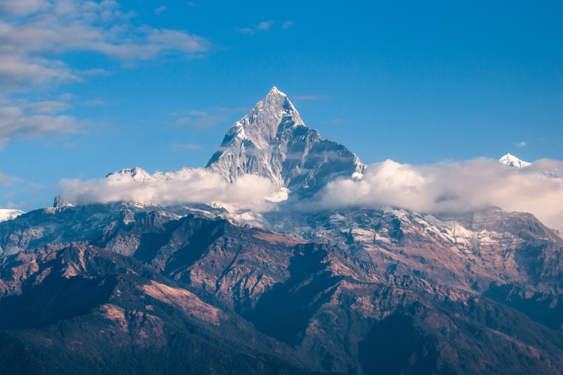 4K, scenics, no people, winter, pokhara, white, landscape, surrounded, tranquil scene, tourism, environment, day, machhapuchhre, mountain range, clouds