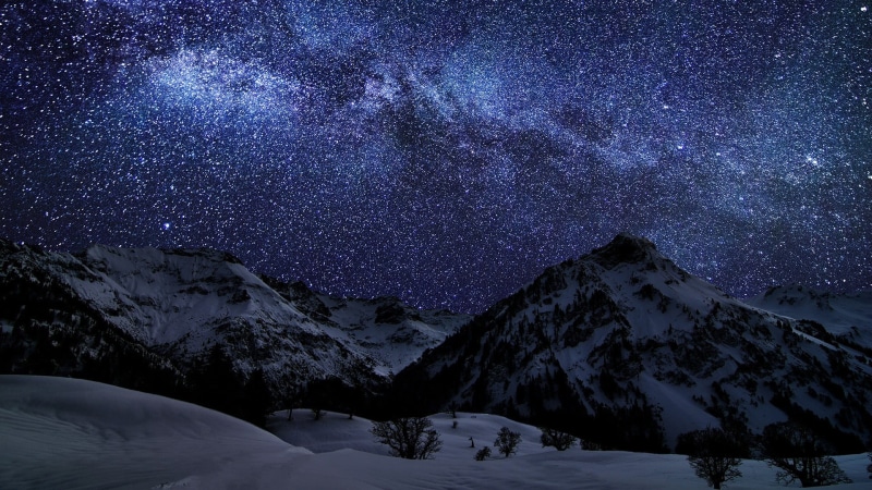mountain range, sky, snowcapped mountain, mountain peak, 1080P, tranquil scene, night, mountains, space, landscape, scenics - nature, covered, mountain