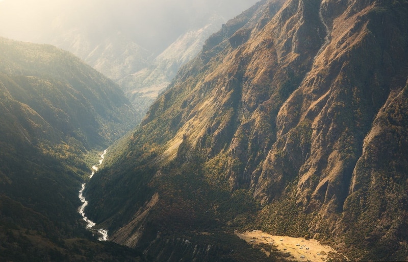 nature, landscape, river, Nepal, shrubs, sunlight, outdoors, Himalayas, day, mountain, tranquility, aerial, environment, mountain range, non-urban scene