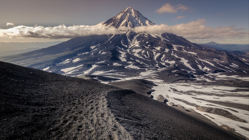 travel, Russia, snow, summit, sheet, ice, bed, japan, volcano, clouds, tranquility, nature, floral, no people, cold temperature, blue, day, scenics - nature