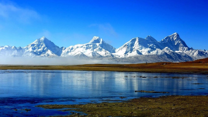 tibet, sky, winter, scenics - nature, blue, jomolhari, no people, himalaya, beauty in nature, nature, asia, xigaze, ice, tranquility, snowcapped mountain