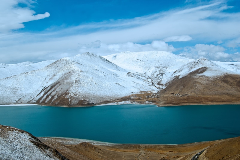 landscape, environment, snowcapped mountain, scenics - nature, cold temperature, glacier, outdoors, ladakh Region, nature, snow, lagoon, tibet, blue sky and white clouds