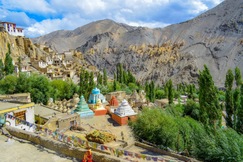 nature, travel, kashmir, tree, cloud - sky, himalaya, city, buddhist, place of worship, town, leh, mountain, no people, formation, blue, sky, 5K, ladakh