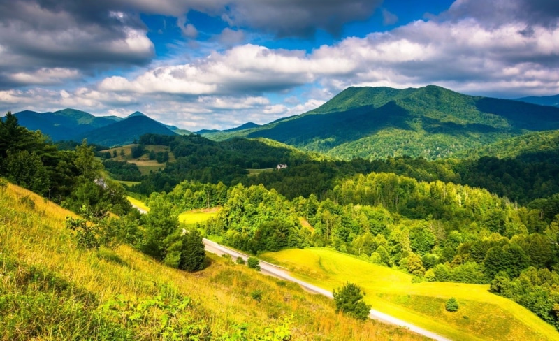 720P, landscape, sky, scenery, mountains, hills, trees, green, clouds
