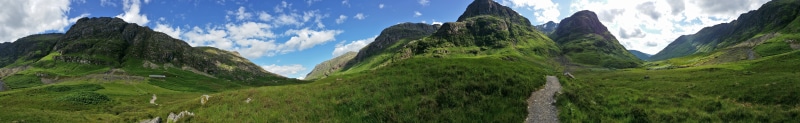 scenics, mountain, green, mountain Peak, summer, glen, panorama, green Color, panoramic image, panoramic, landscape, Glen Coe, photography, mountains, 8K