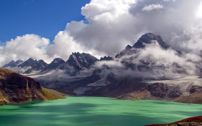 clouds, water, nature, Himalayas, Pakistan, green, lake, landscape, mountains, 720P, summer