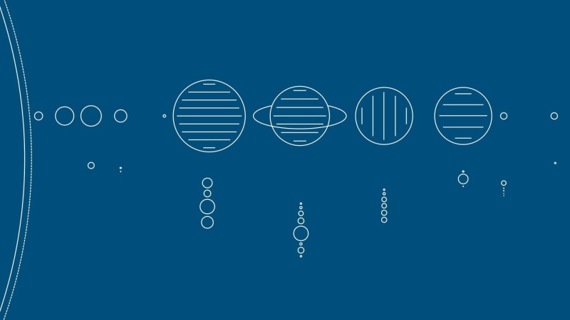 Solar System, Jupiter, minimalism, Venus, Sun, circle, space, Pluto, planet, Neptune, abstract, 1080P, simple, blue background, Mercury, Uranus, lines