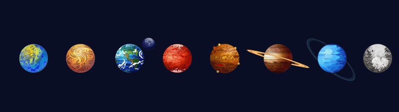 Mars, Mercury, minimalism, Uranus, planets, digital art, Neptune, 4K, artwork, Moon, Earth, Saturn, Venus, space, Solar system, Jupiter
