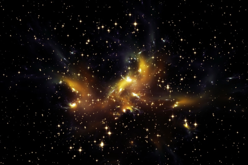 yellow, space, galaxies, Universe, 2K, black, stars, astral, background