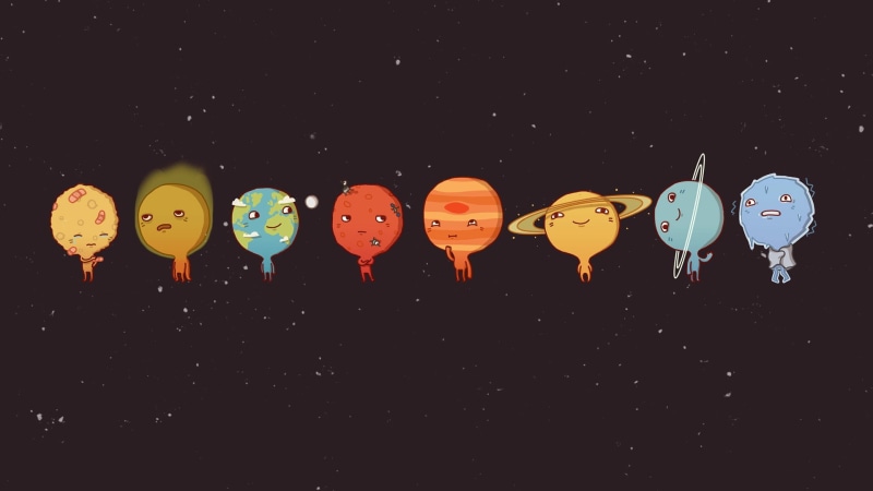 space, Earth, Solar System, cartoon, Mercury, Saturn, minimalism, Mars, 1080P, Neptune, humor, Sun, Venus, Moon