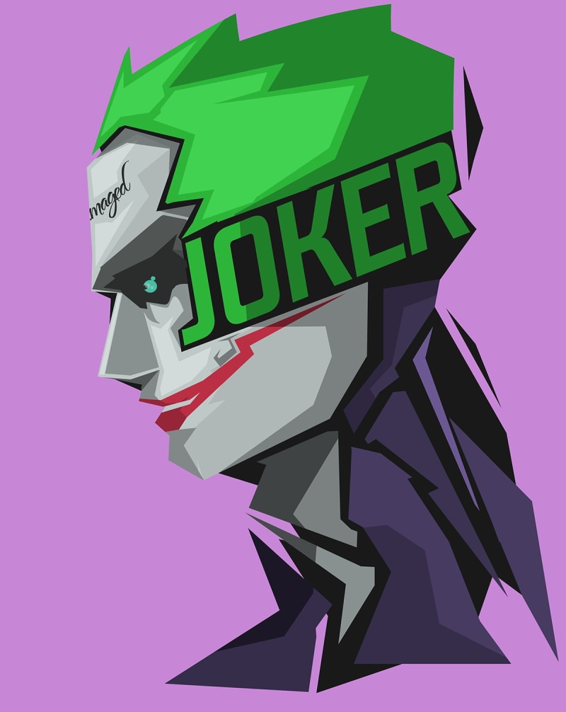 studio shot, human representation, photo, DC Comics, cut out, text, Joker, communication, indoors, pink color, Bosslogic, Batman, sign, symbol, purple