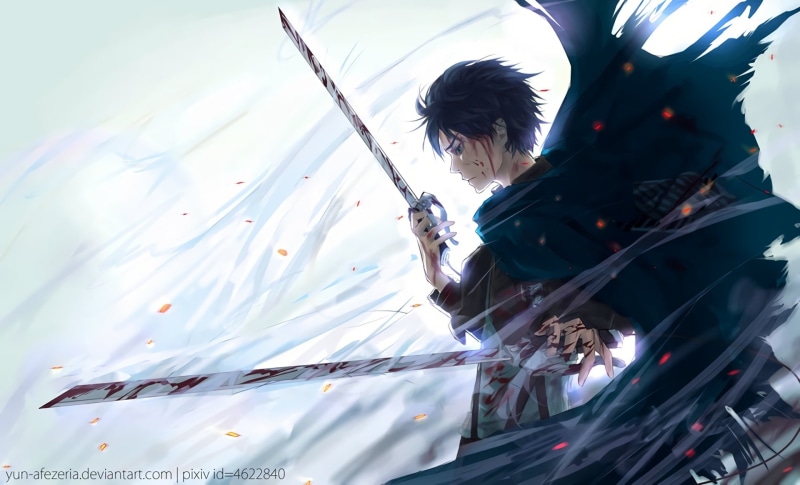 character, black, haired, two, male, Attack On Titan, holding, swords, 1080P, illustratio, Eren Yeager, Shingeki No Kyojin, Anime