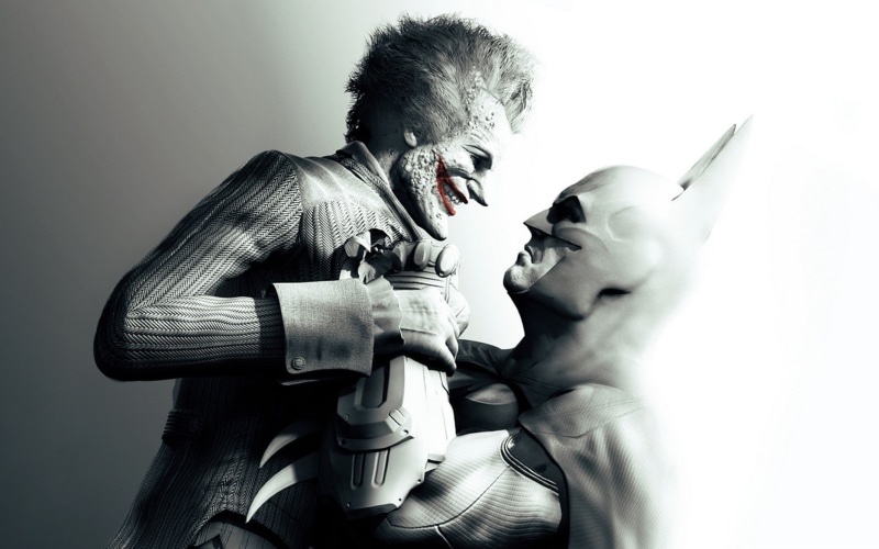 religion, belief, Joker, holding, men, male likeness, human face, sculpture, people, positive emotion, Batman: Arkham City, adult, craft, video games, Batman