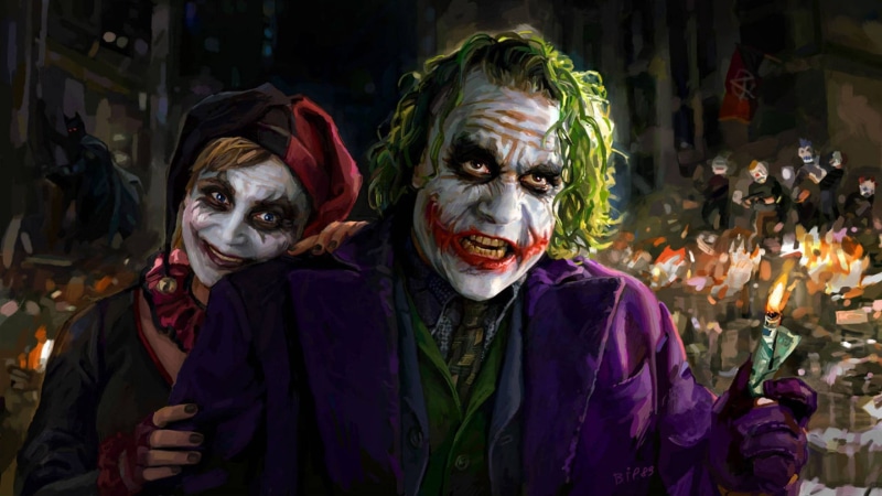 artwork, real people, spooky, DC Comics, people, quinn, face paint, evil, leisure activity, 2K, two people, horror, halloween, Harley Quinn
