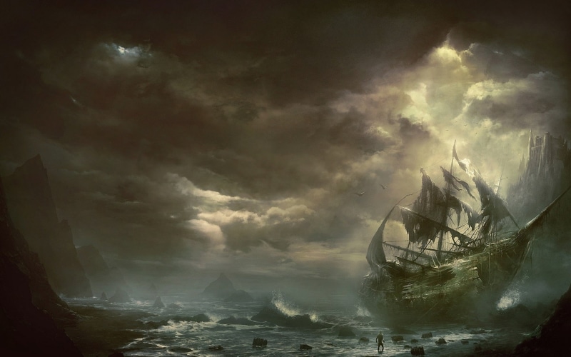 coastline, hurricane - Storm, nautical Vessel, beauty In Nature, outdoors, galleon, 1080P, seascape, dark, large, water, ominous, storm, thunderstorm
