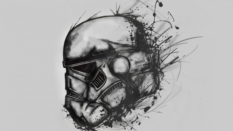 trooper, human body part, Star Wars, digital composite, indoors, white background, women, hair, one person, creativity, stormtrooper, close-up, painting