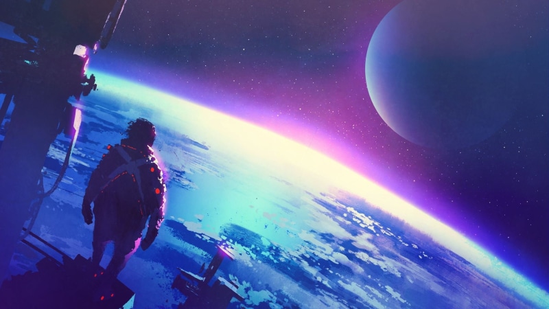 astronaut, standing, dark, science fiction, blue, group of people, multi colored, alien, nebula, earth, star - Space, 1080P, beauty in nature, outdoors