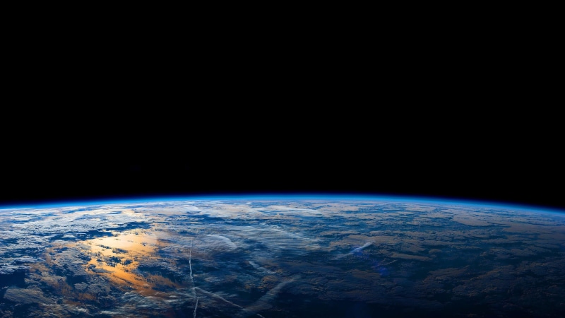 space, planet, nature, copy space, 4K, illuminated, sky, curve, blue, high angle view, earth, outer space, satellite view, outdoors, horizon, cloud - sky