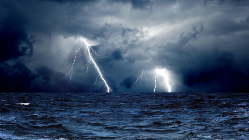 4K, sea, lightnings, clouds, storm, ocean, night