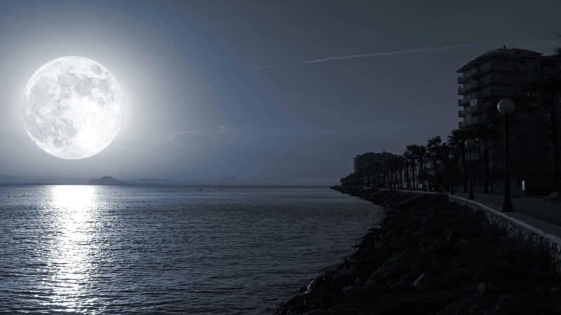 horizon over water, sea, architecture, darkness, moonlight, night, rocky, outdoors, astronomical object, land, sunlight, beauty in nature, built structure