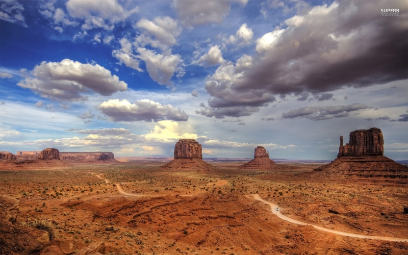 canyon, arid climate, Monument Valley, climate, non-urban scene, Colorado, mountains, no people, cloud - sky, birds eye view, 1080P, clouds, highway, USA
