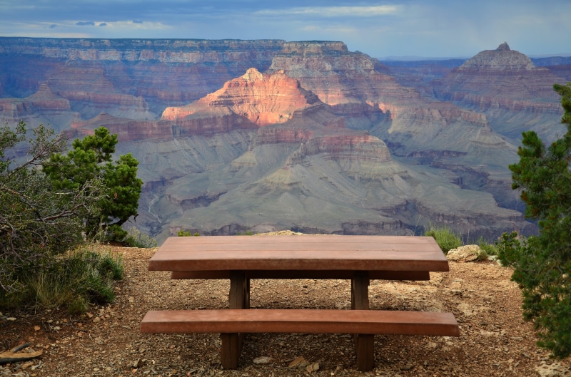 national Park, canyon, desert, scenic, grand, mountain, wooden table, park, nature, national, Park: View, south rim, uSA, table, famous Place, landscape