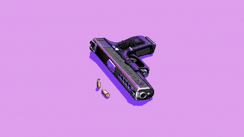 pink background, directly above, still life, close-up, equipment, magenta, security, technology, handgun, safety, copy space, no people, pink color, high angle view