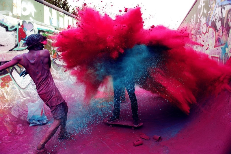 day, smoke - physical structure, colorful, men, full length, festival, celebration, 720P, s, architecture, powder paint, holi, arts culture and entertainment