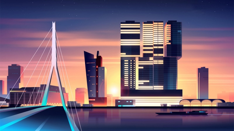urban skyline, 4K, dusk, no people, cityscape, city, metropolis, office building exterior, digital composite, skyscraper, landmark, futuristic art, digital art