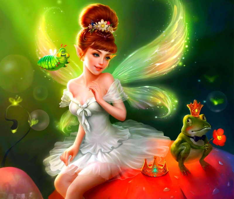 lil, magic, prince, frog, beauty, wings, 1080P, fantasy, little, cute, fairy, magical, beautiful, crown, frog-prince, sweet