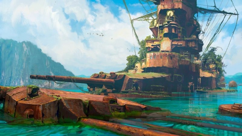 1080P, fantasy art, ship, battleship, science fiction, abandoned, shipwreck, scifi
