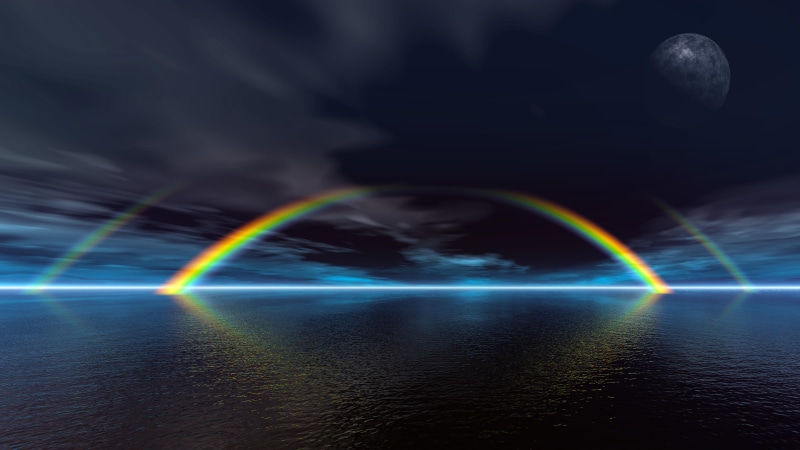 no people, nature, long exposure, scifi landscape, double rainbow, outdoors, moon, fantasy landscape, sky, planet, beauty in nature, water, rainbow, waterscape