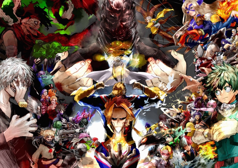 celebration, Giran (Boku No Hero Academia), Mezo Shoji, digital, Tooru Hagakure, Tsuyu Asui, hero, Yu Takeyama, ornate, people, Fumikage Tokoyami, vibrant Color