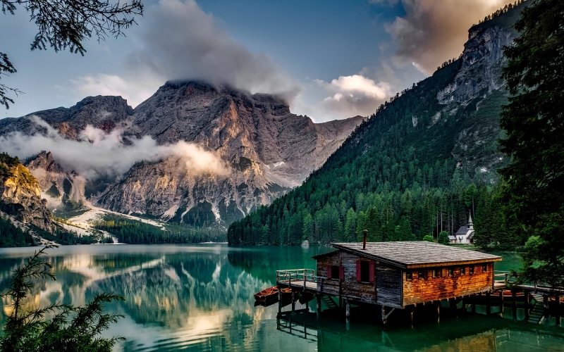 italy, mountain landscape, mountain backgrounds, 4K, building, Download 3840x2400 Italy, lake